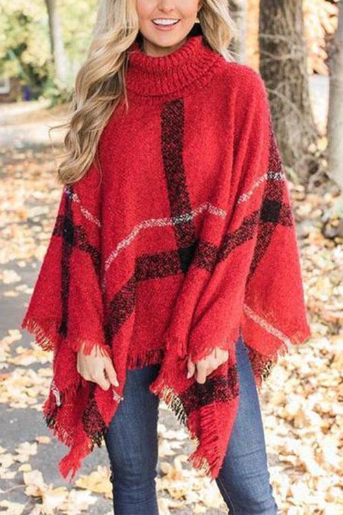 Pull Poncho Cape Imprimé Façon Burberry