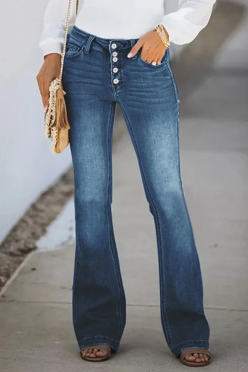 Jean Flare Ajusté Déchiré, Braguette Boutonnée