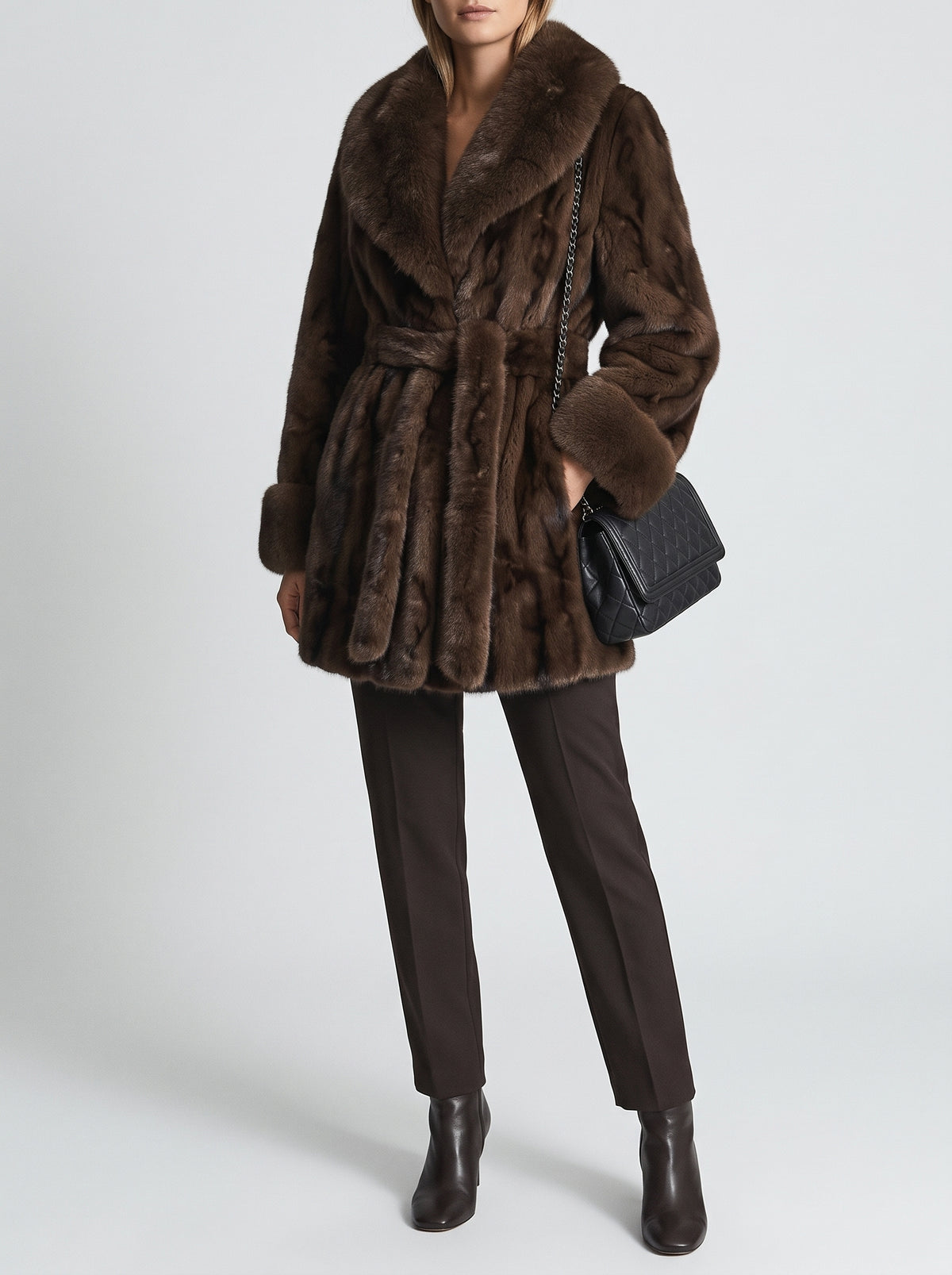 Louise Faux Fur Coat with Contrast Trim — Brown