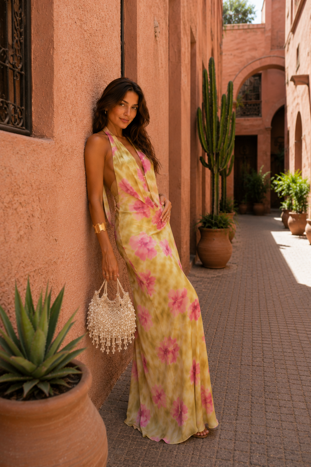 Hawaï · Robe Longue Fleurie Col Halter