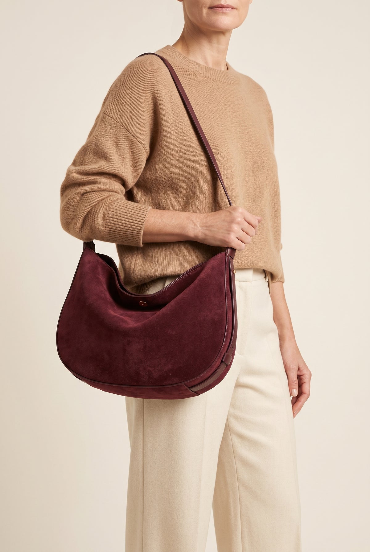 Lily Faux Suede Half-Moon Bag — On-Model View