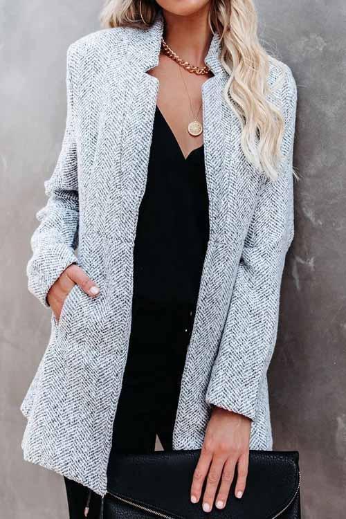 Veste Tailleur Blazer Col Montant, Style Rétro