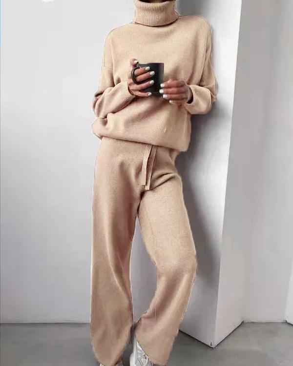 Ensemble Pull Col Roulé et Pantalon Tricot, 2 Pièces