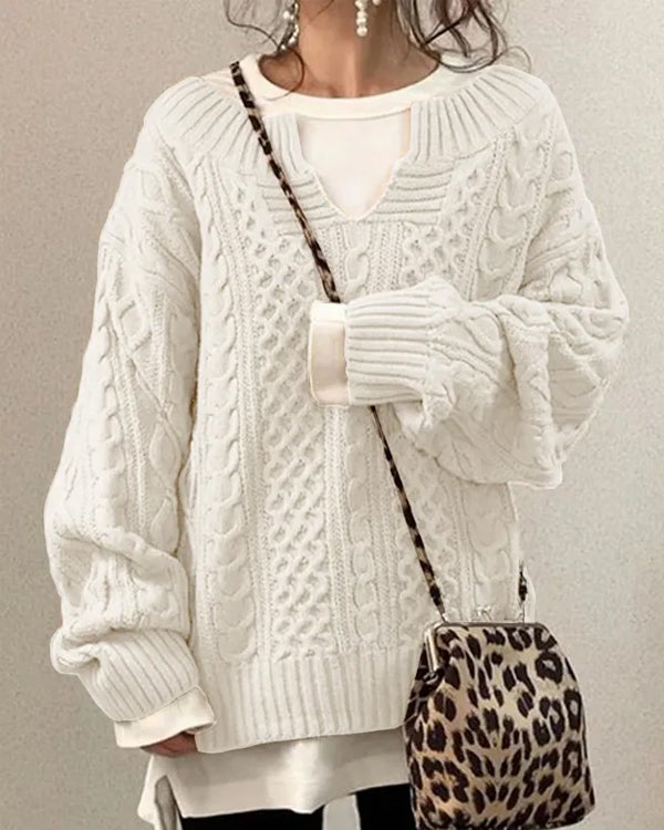 Pull Torsadé, Petit Col en V