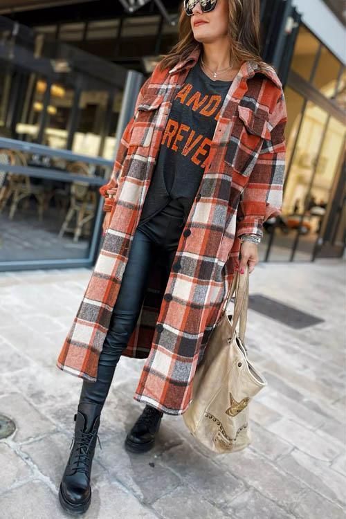 Manteau Long en Laine à Carreaux, Nouvelle Collection