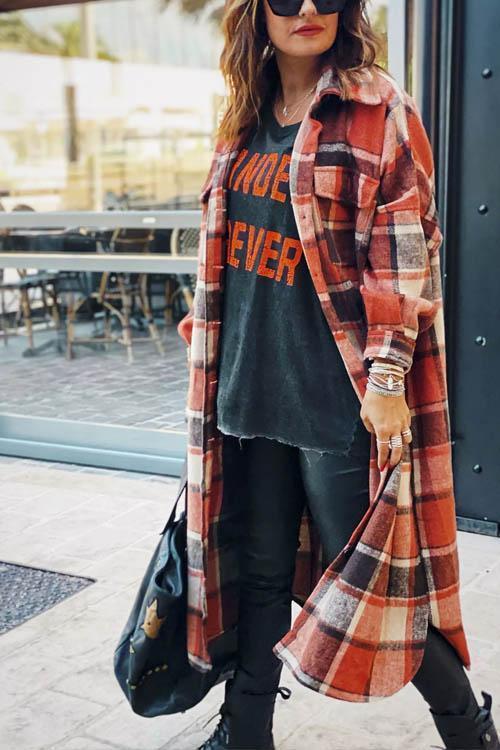 Manteau Long en Laine à Carreaux, Nouvelle Collection