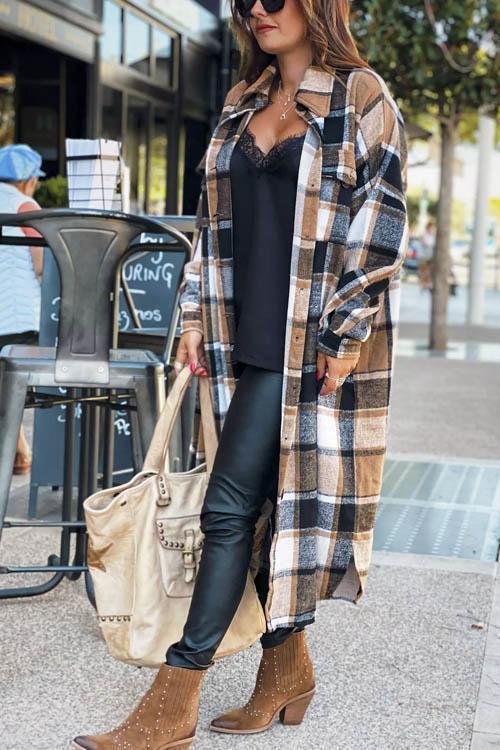 Manteau Long en Laine à Carreaux, Nouvelle Collection