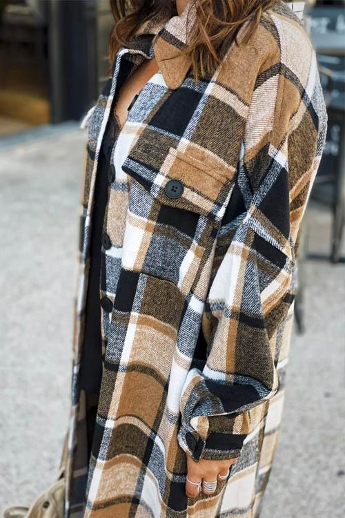 Manteau Long en Laine à Carreaux, Nouvelle Collection