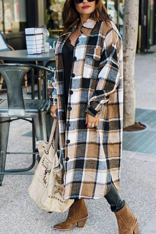 Manteau Long en Laine à Carreaux, Nouvelle Collection