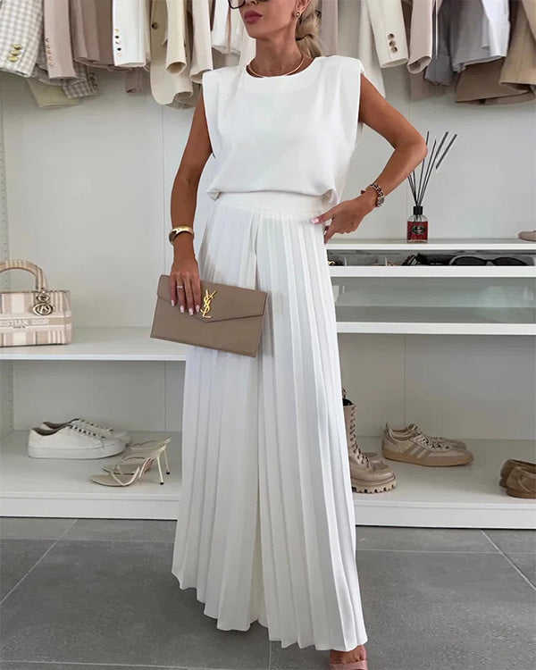 Ensemble Top et Pantalon Large Plissé