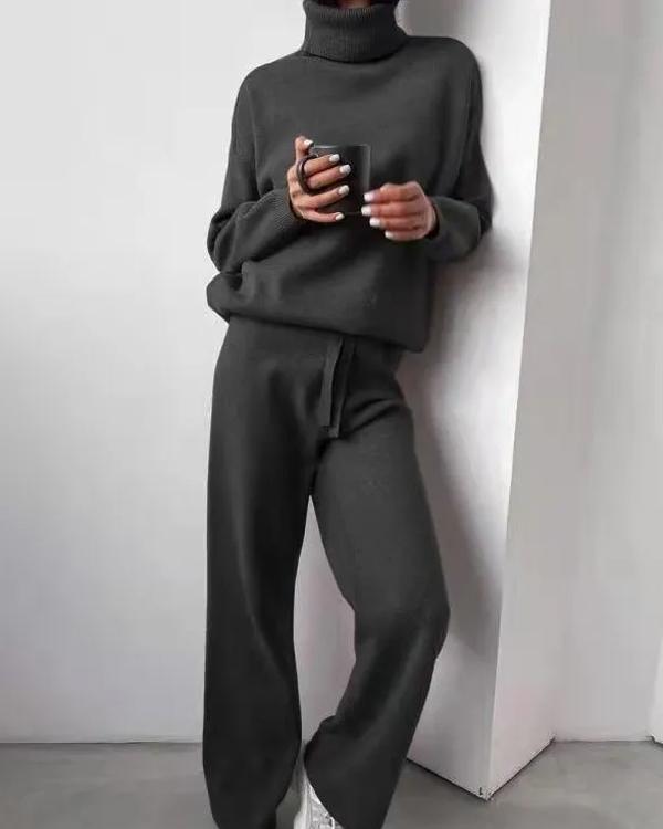 Ensemble Pull Col Roulé et Pantalon Tricot, 2 Pièces