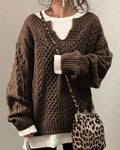 Pull Torsadé, Petit Col en V