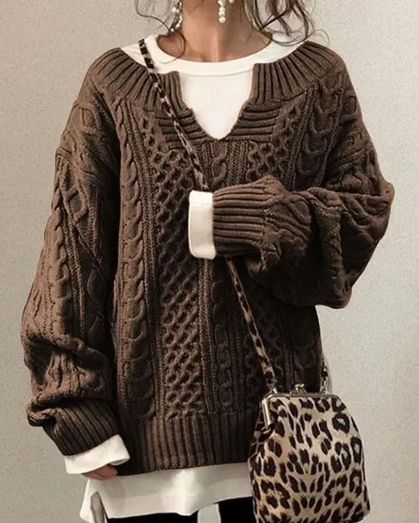 Pull Torsadé, Petit Col en V