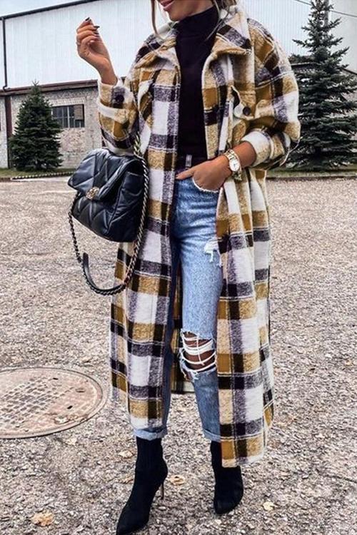 Manteau Long en Laine à Carreaux, Nouvelle Collection