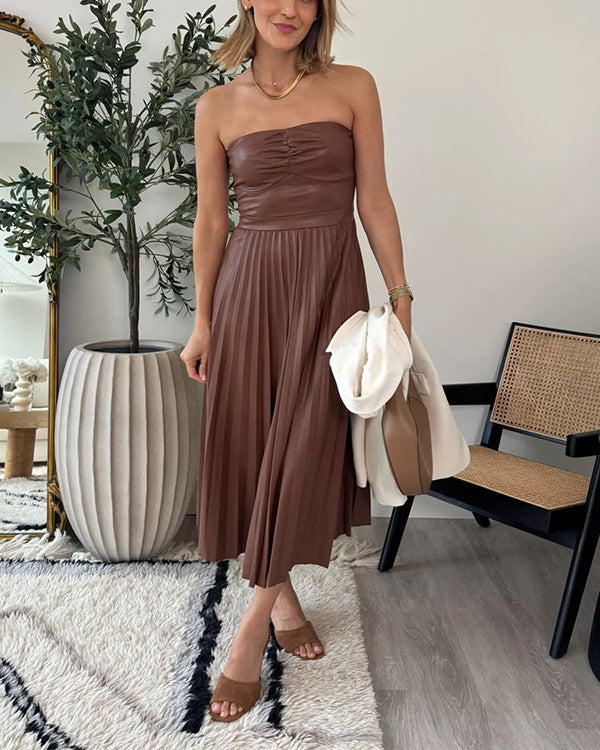 Robe Tube Plissée en Cuir Synthétique