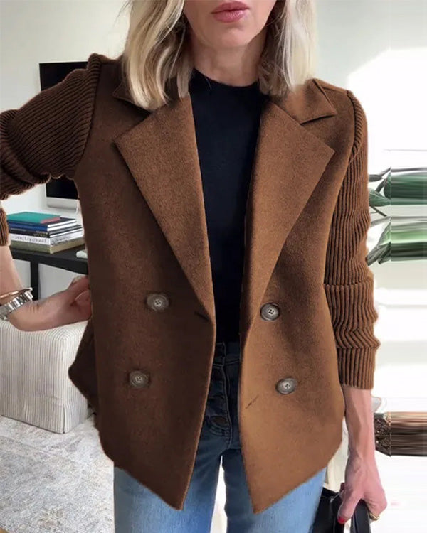 Manteau en Laine à Revers, Manches Tricot