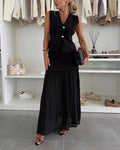 Ensemble Gilet Tendance et Jupe en Mousseline
