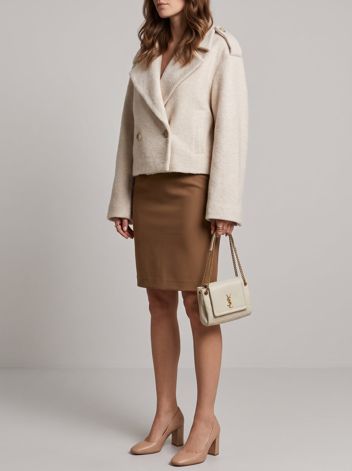 Veste courte Solange en laine mélangée - Blanc cassé
