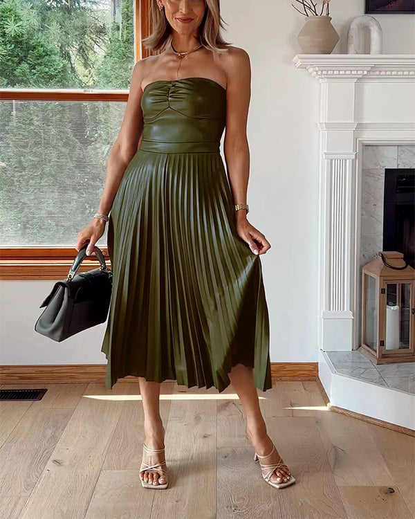 Robe Tube Plissée en Cuir Synthétique