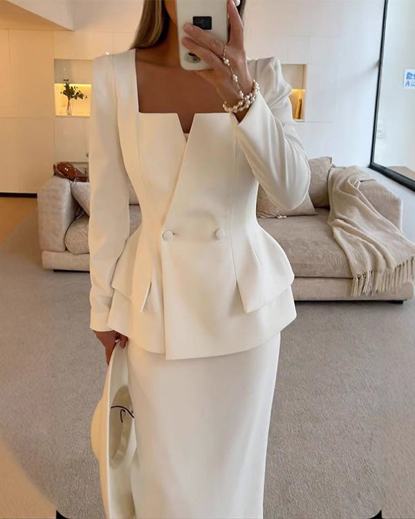 Tailleur Blazer 2 Boutons et Jupe, 2 Pièces