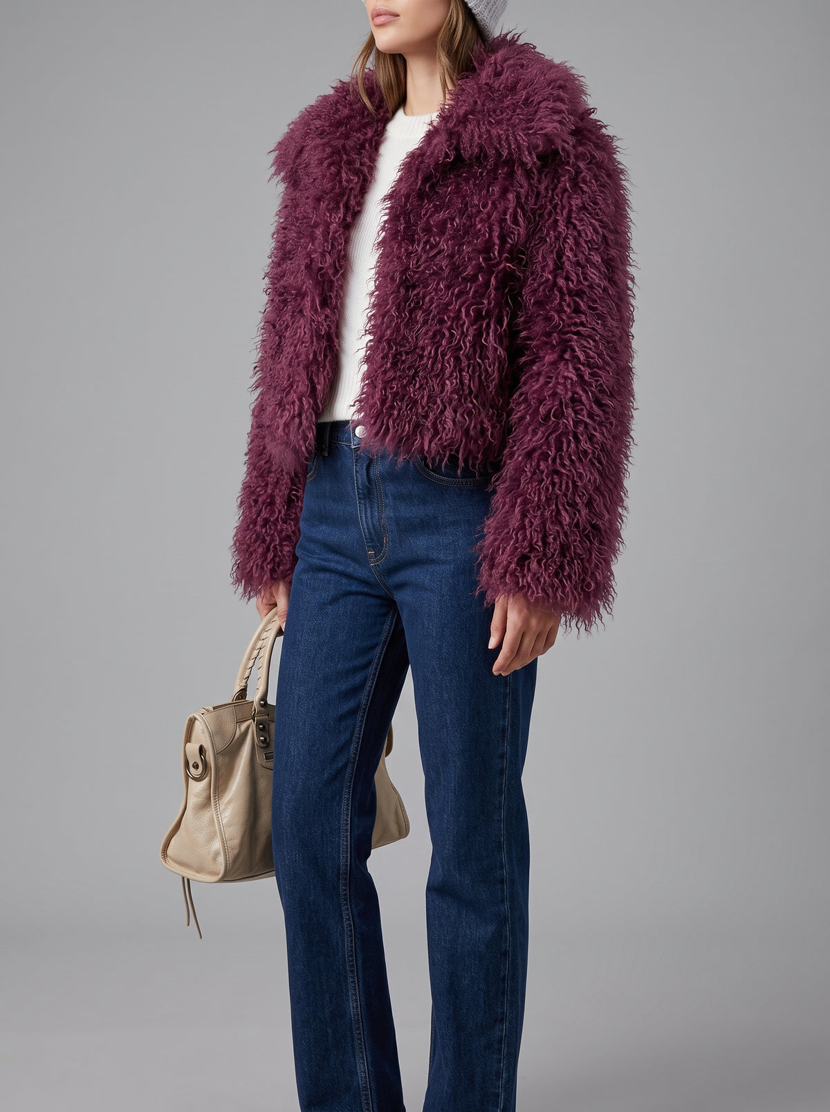Liza Dense-Pile Faux Fur Coat — Burgundy