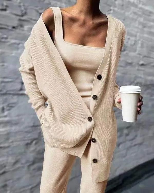 Ensemble Caraco, Pull Cardigan et Pantalon Tricot, 3 Pièces