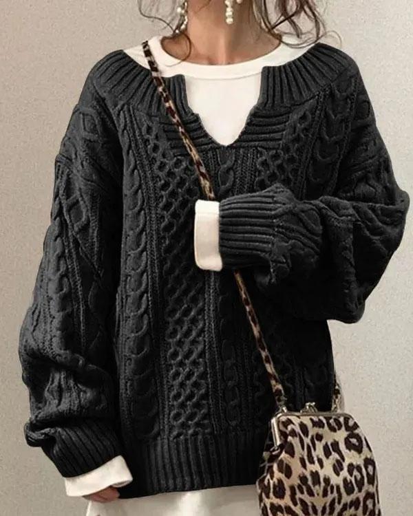 Pull Torsadé, Petit Col en V