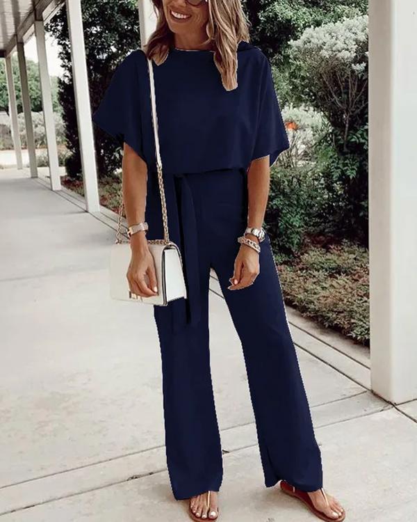 Combinaison Pantalon Large, Manches Chauve-Souris Courtes