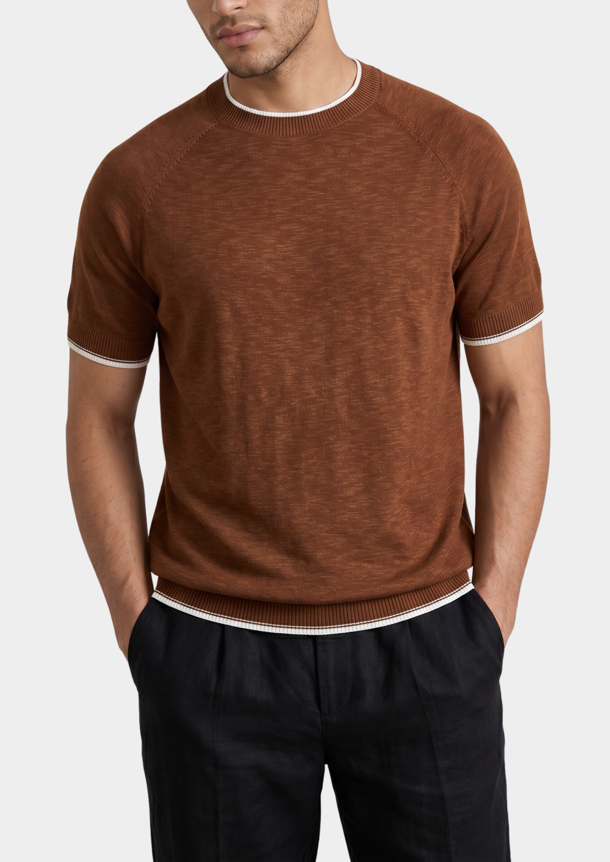 T-Shirt Capri en lin contrasté caramel