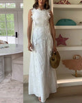 Robe Longue à Bretelles, Dentelle Brodée