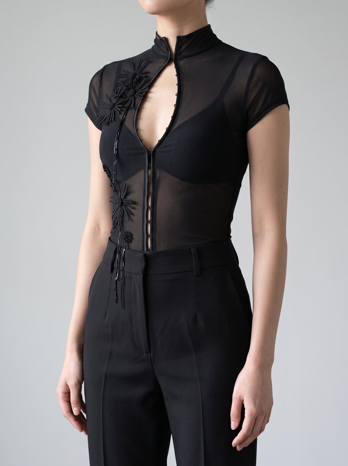 Elsie Sheer High-Neck Top — Black