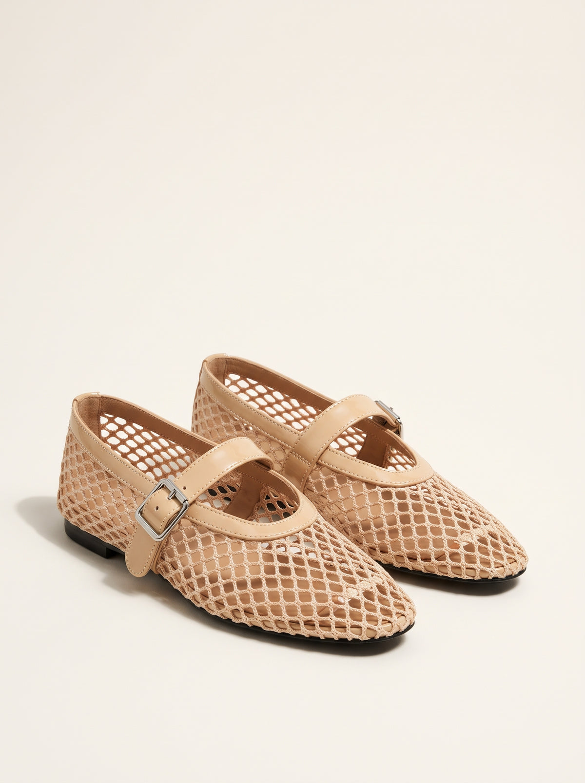 Ballerines Bianca en résille à bride cheville - Beige
