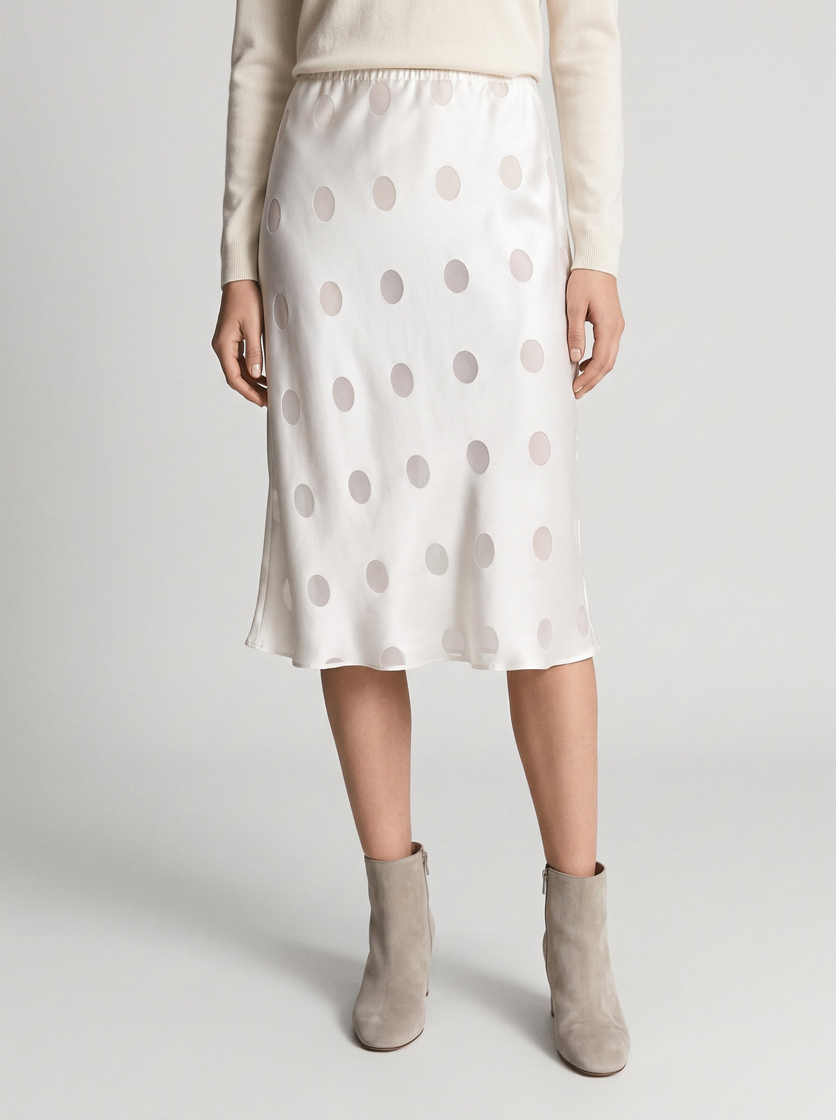 Jupe midi Aislinne transparente à pois - Beige