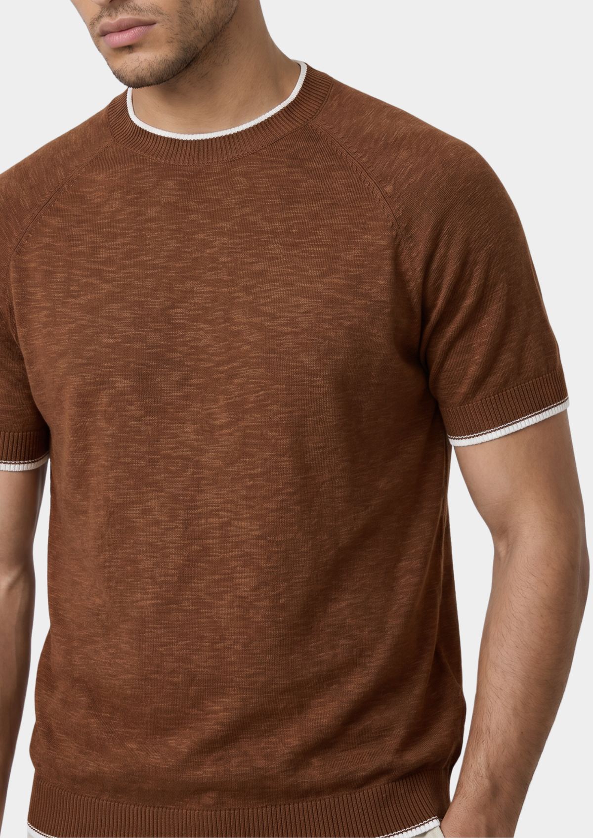 T-Shirt Capri en lin contrasté caramel