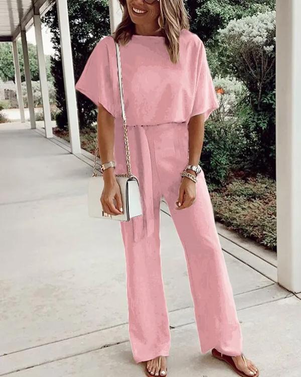 Combinaison Pantalon Large, Manches Chauve-Souris Courtes