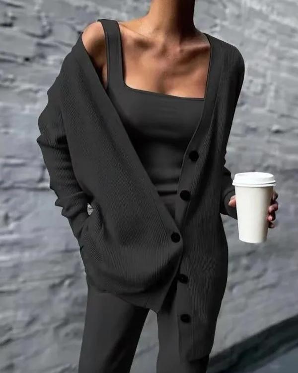 Ensemble Caraco, Pull Cardigan et Pantalon Tricot, 3 Pièces