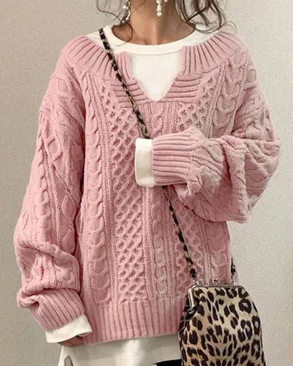 Pull Torsadé, Petit Col en V
