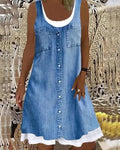Robe Courte Effet Denim, Fausse 2 Pièces