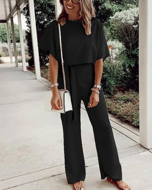 Combinaison Pantalon Large, Manches Chauve-Souris Courtes