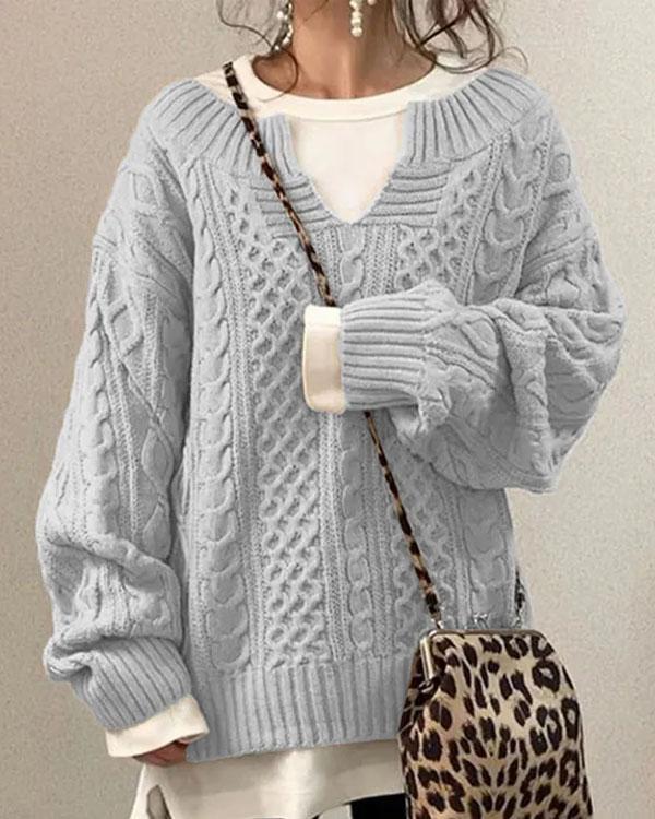Pull Torsadé, Petit Col en V