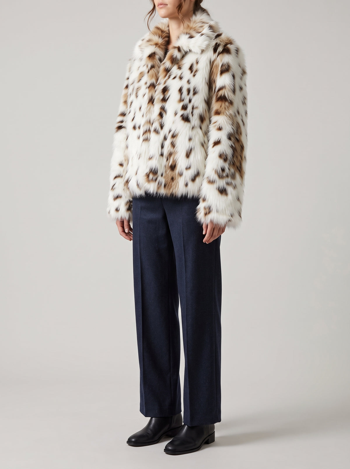 Celeste Snow Leopard Faux Fur Coat — White Leopard