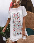 Robe Courte Chic, Broderie Fleurie