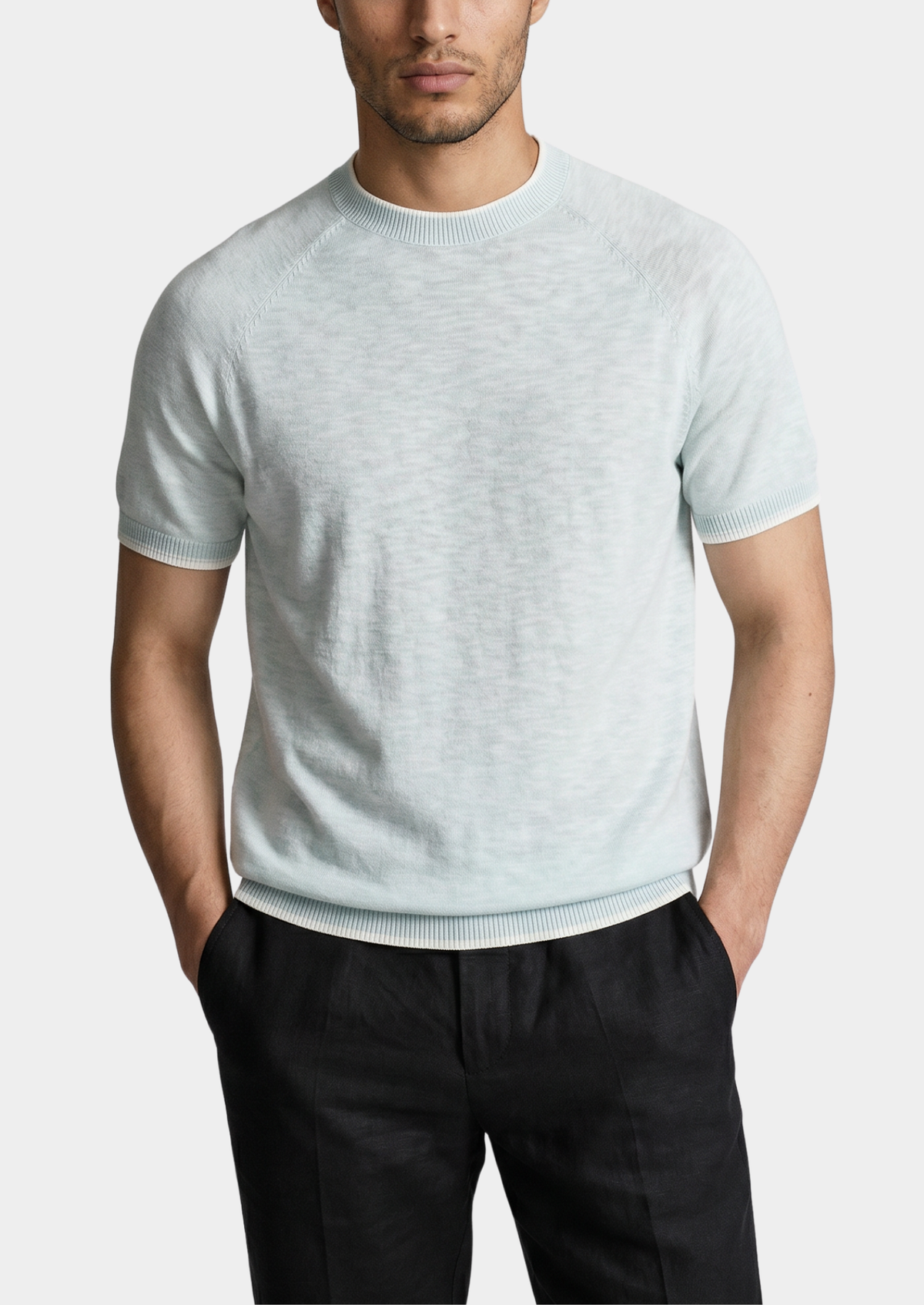 T-Shirt Capri en lin contrasté bleu glacier