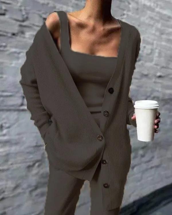 Ensemble Caraco, Pull Cardigan et Pantalon Tricot, 3 Pièces