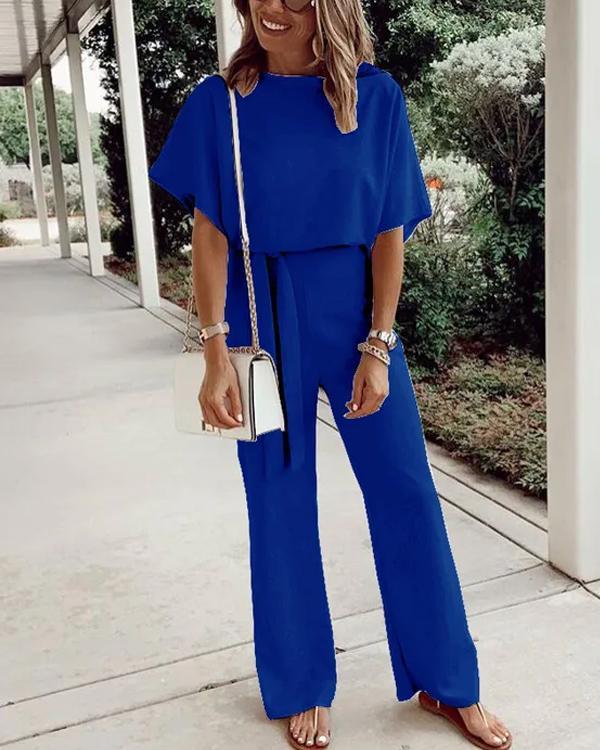 Combinaison Pantalon Large, Manches Chauve-Souris Courtes