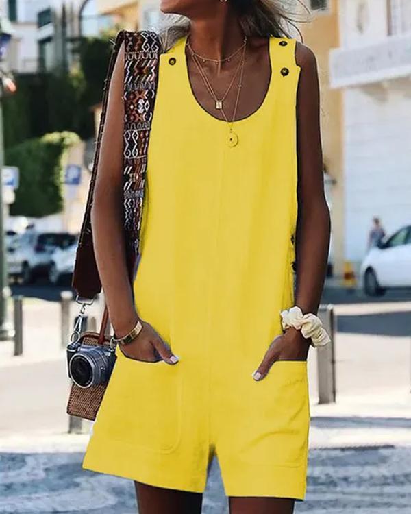 Combishort en Coton et Lin, à Bretelles Boutonnées