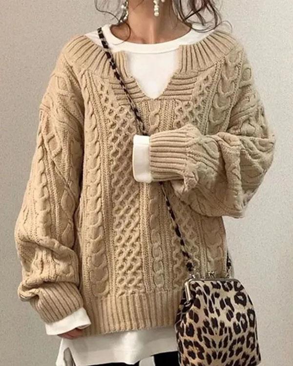 Pull Torsadé, Petit Col en V
