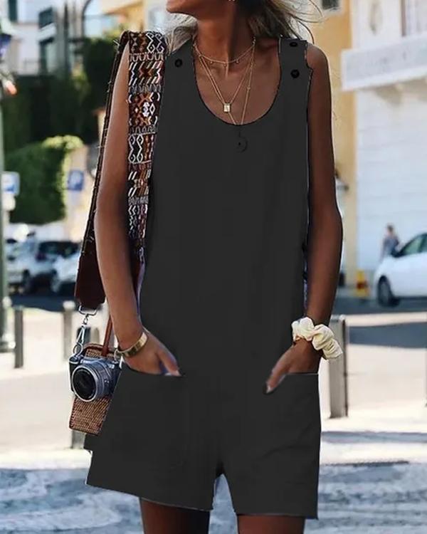 Combishort en Coton et Lin, à Bretelles Boutonnées