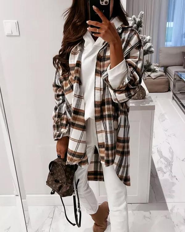 Manteau Chemise Long à Carreaux, Esprit Décontracté