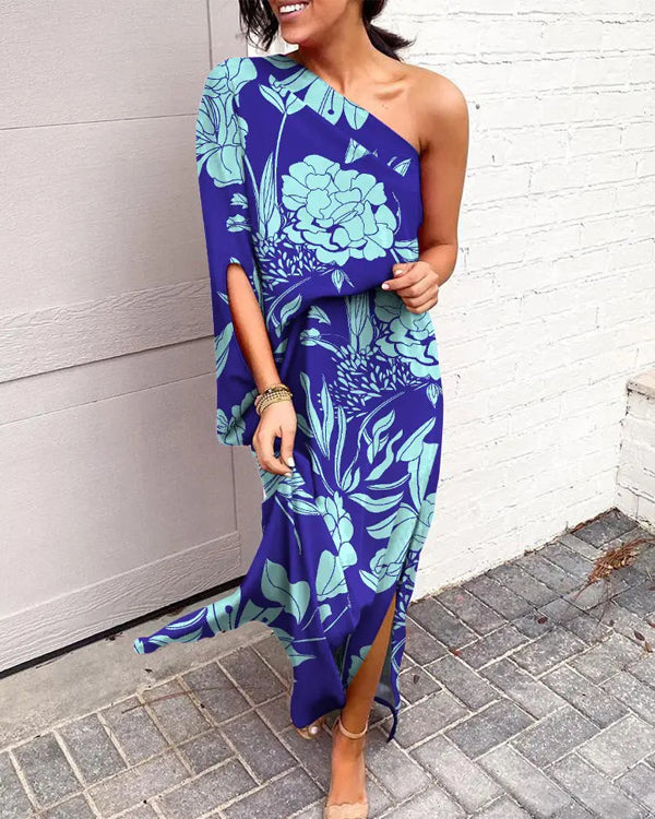 Robe de Soirée Fleurie, Une Épaule